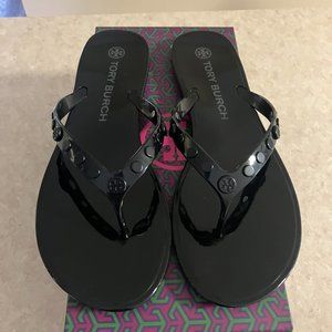 Tory Burch Women's Size 9 Black Studded Jelly Flip Flop Sandals